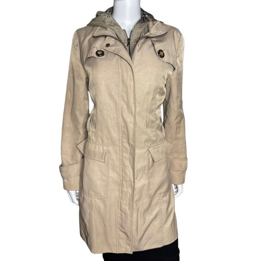 Kenneth Cole New York beige trench coat medium single-breasted full zip front